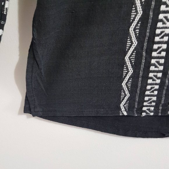 Tribal Pattern Black Tunic Shirt with Band Collar - Picture 6 of 13